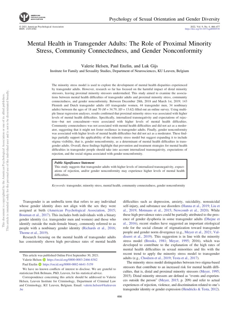 Mental Health Disparities in Transgender Adults | PDF | Social Stigma ...