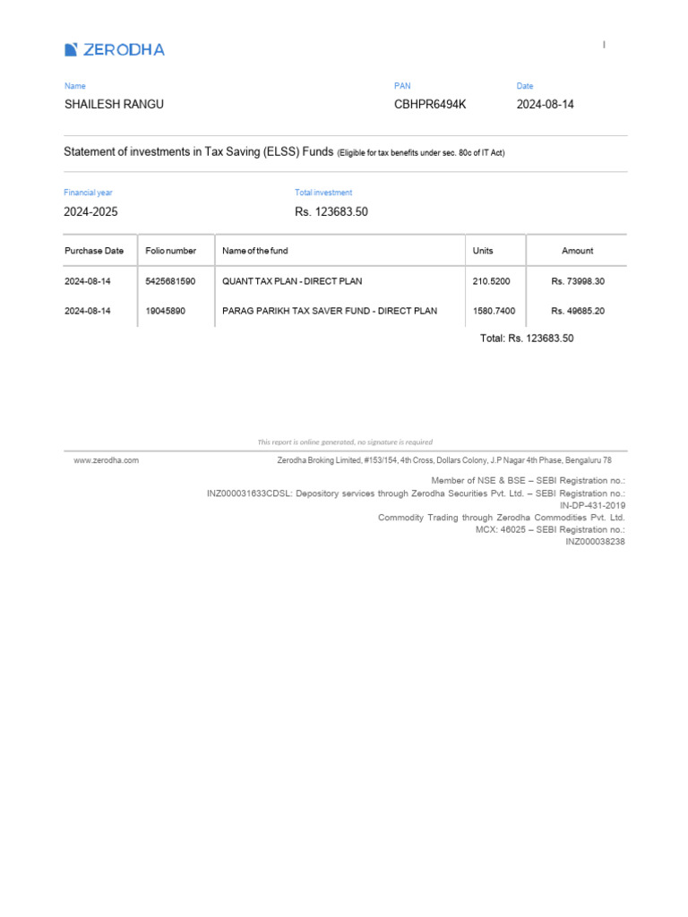 ELSS Mutual Fund - FY 2024-25 | PDF