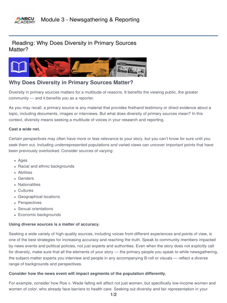 Reading Why Does Diversity in Primary Sources Matter | PDF | News ...