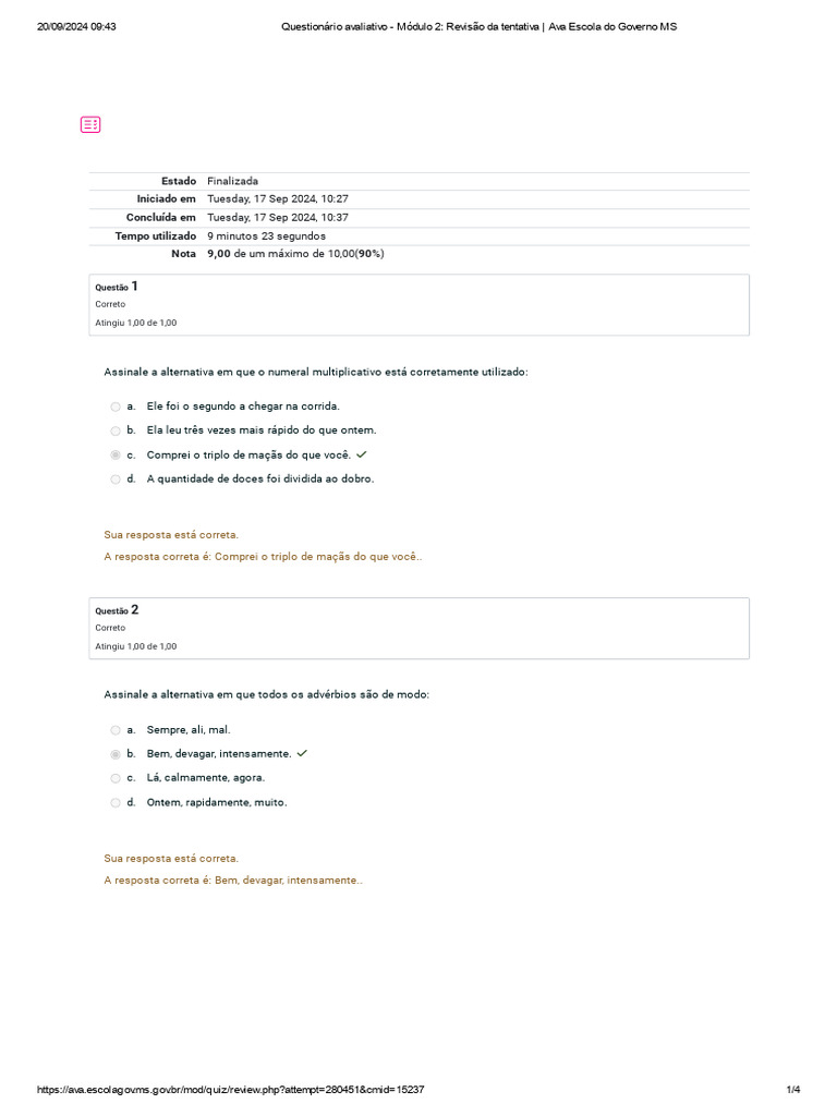 Questionário avaliativo - Módulo 2_ Ava Escola do Governo MS I | PDF ...