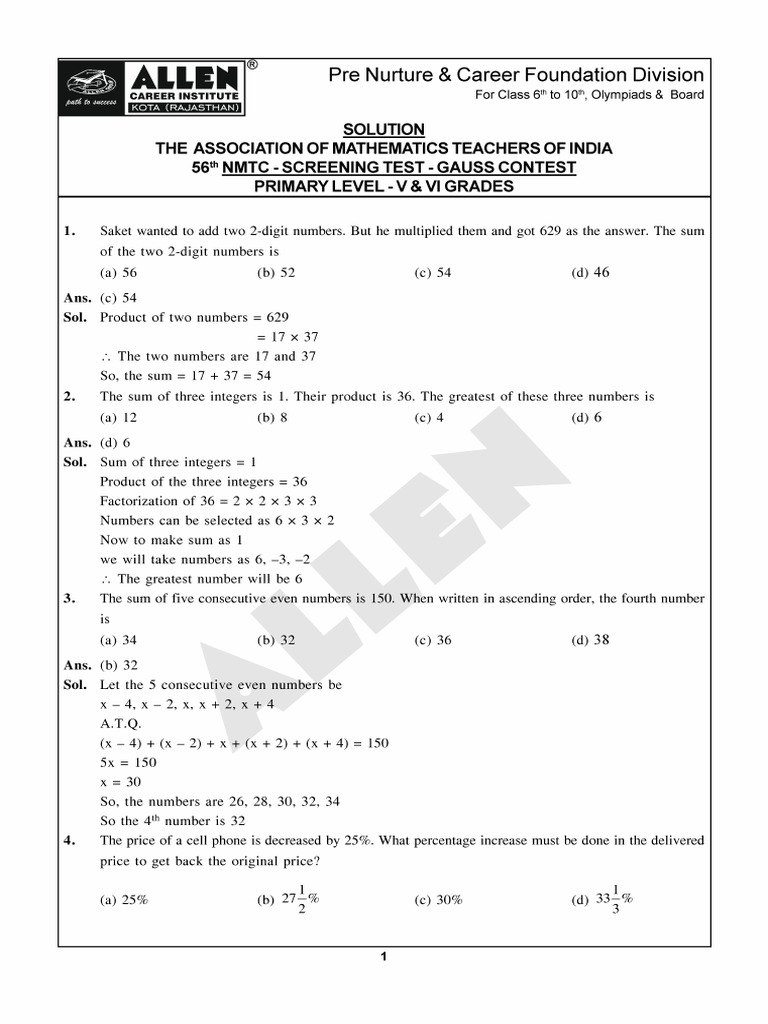 Primary Group 5 6 Paper With Solution | PDF