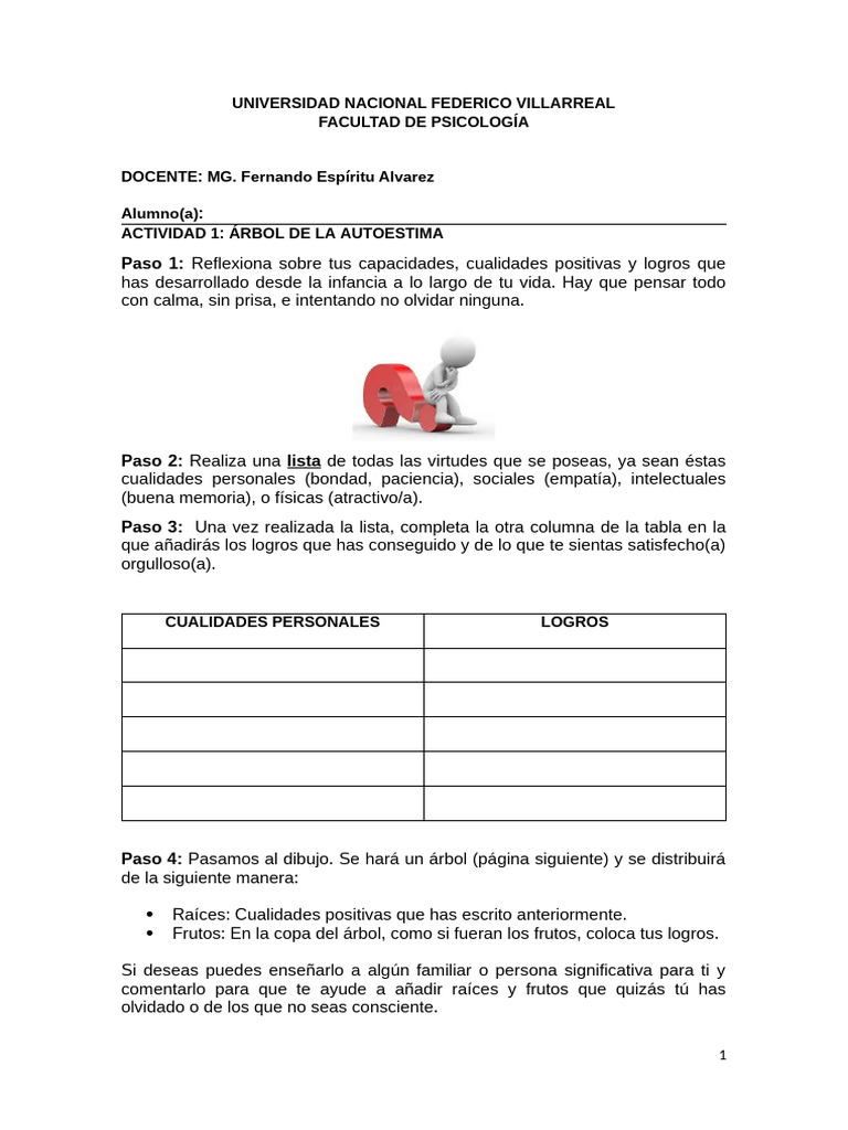 Ficha de Trabajo Árbol de Autoestima | PDF
