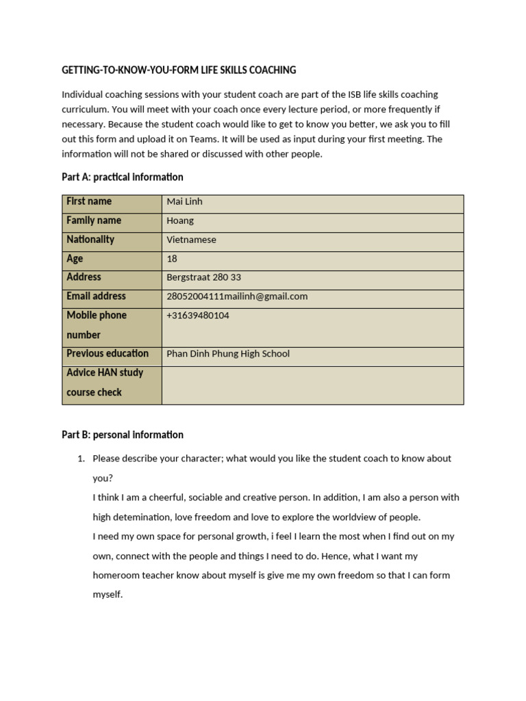 Getting To Know You Form | PDF | Communication | Cognition