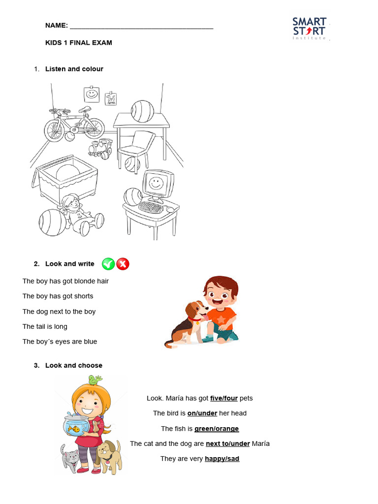 Kids Final Exam: Listening & Writing Activities | PDF