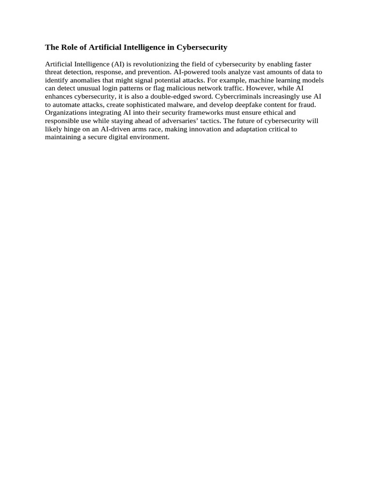 The Role of Artificial Intelligence in Cybersecurity | PDF