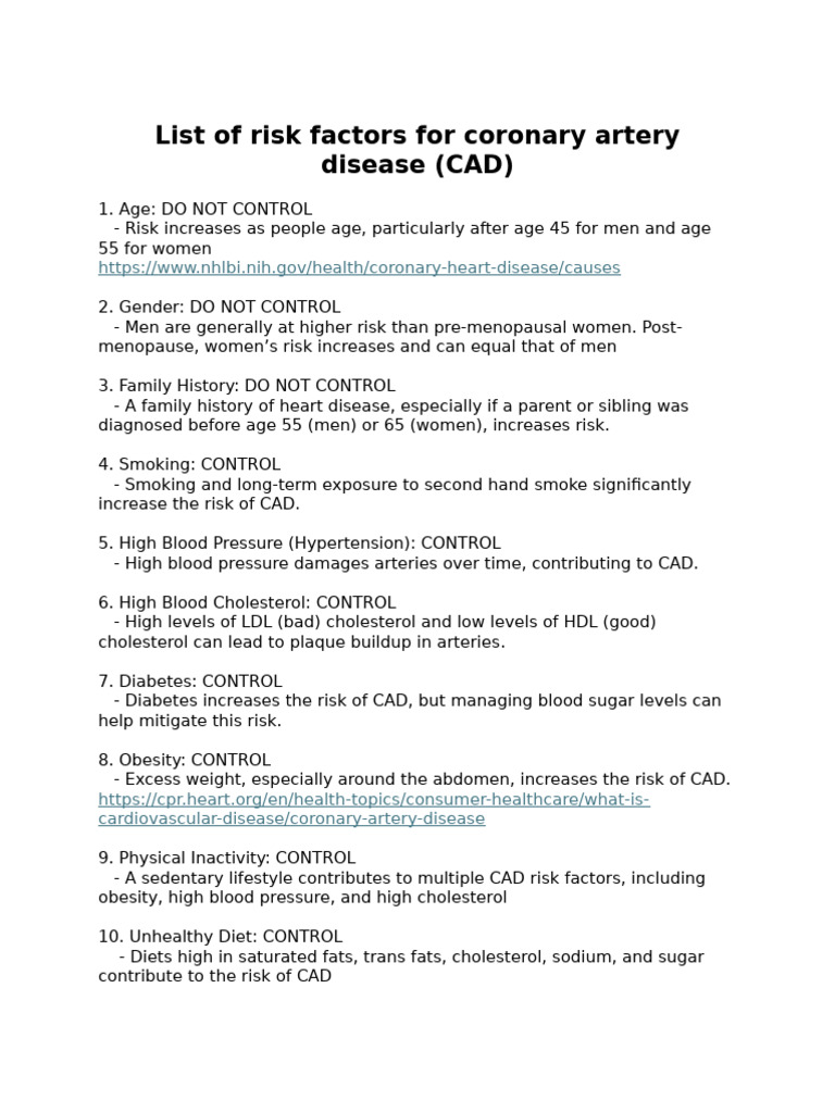 Key Risk Factors for Coronary Artery Disease | PDF | Cardiovascular ...