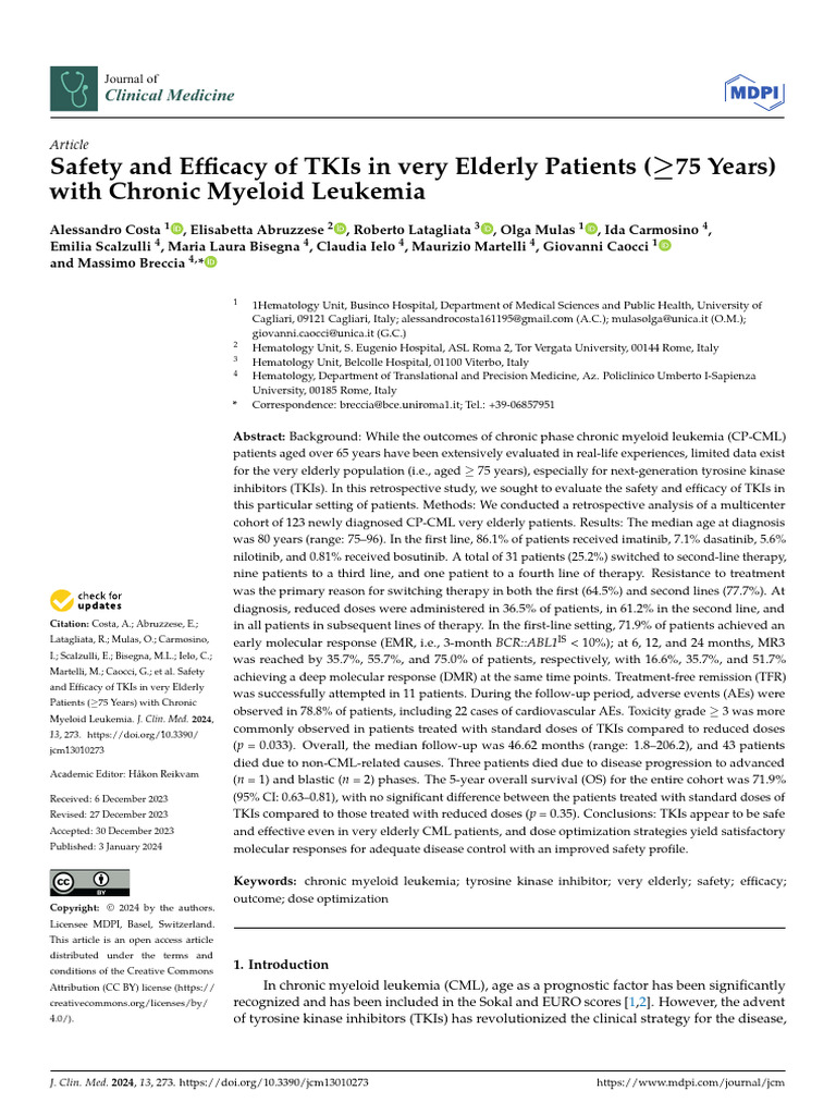 Safety and Efficacy of TKIs in Very Elderly Patients ( 75 Years) | PDF ...