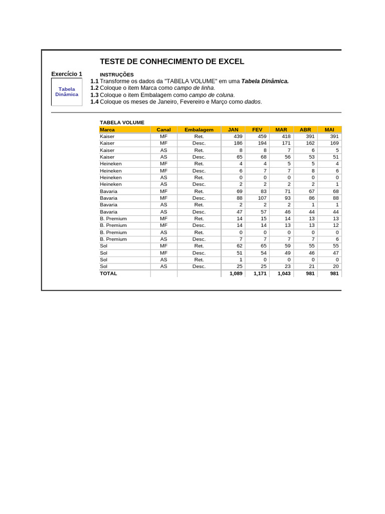Teste de Conhecimento em Excel | PDF