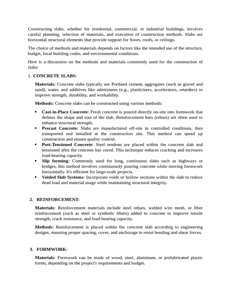 Essential Materials for Slab Construction | PDF | Concrete | Building ...