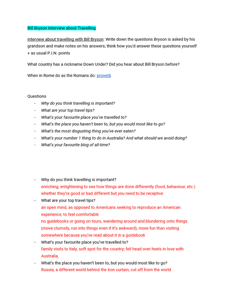 Bill Bryson's Travel Insights Interview | PDF