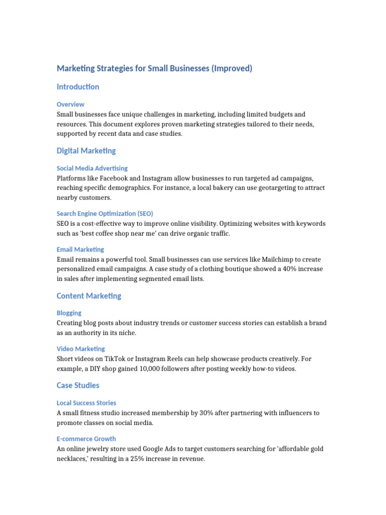 Improved Marketing Strategies Small Businesses | PDF