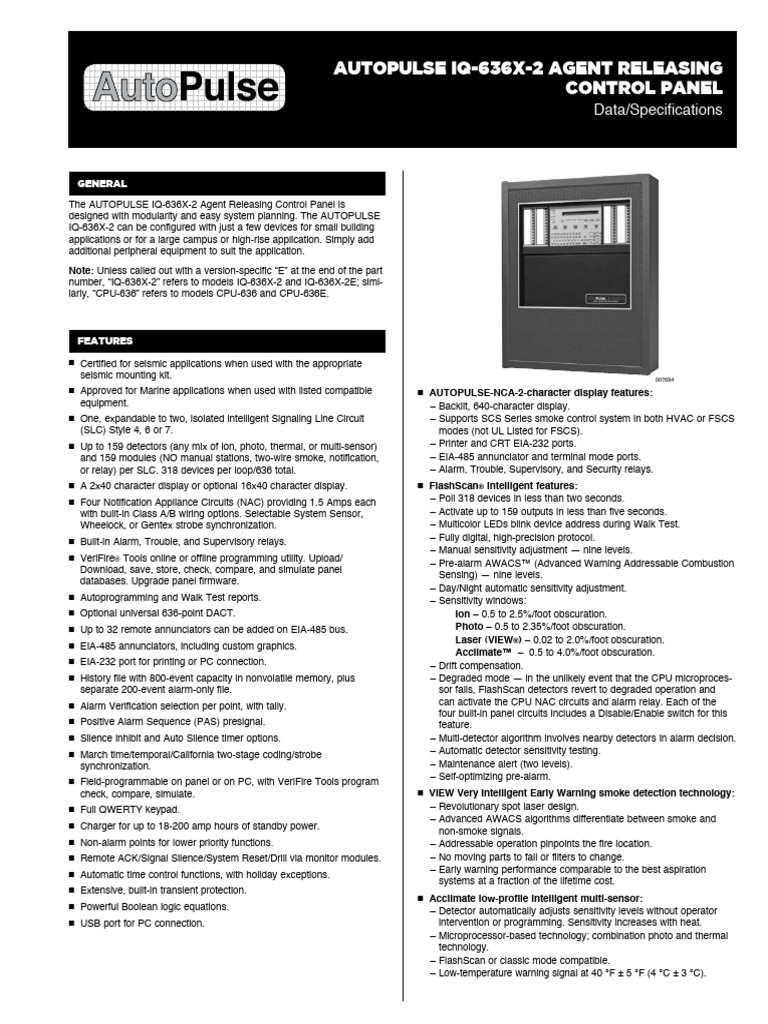 Pulse: Autopulse Iq-636X-2 Agent Releasing Control Panel | PDF | Relay ...