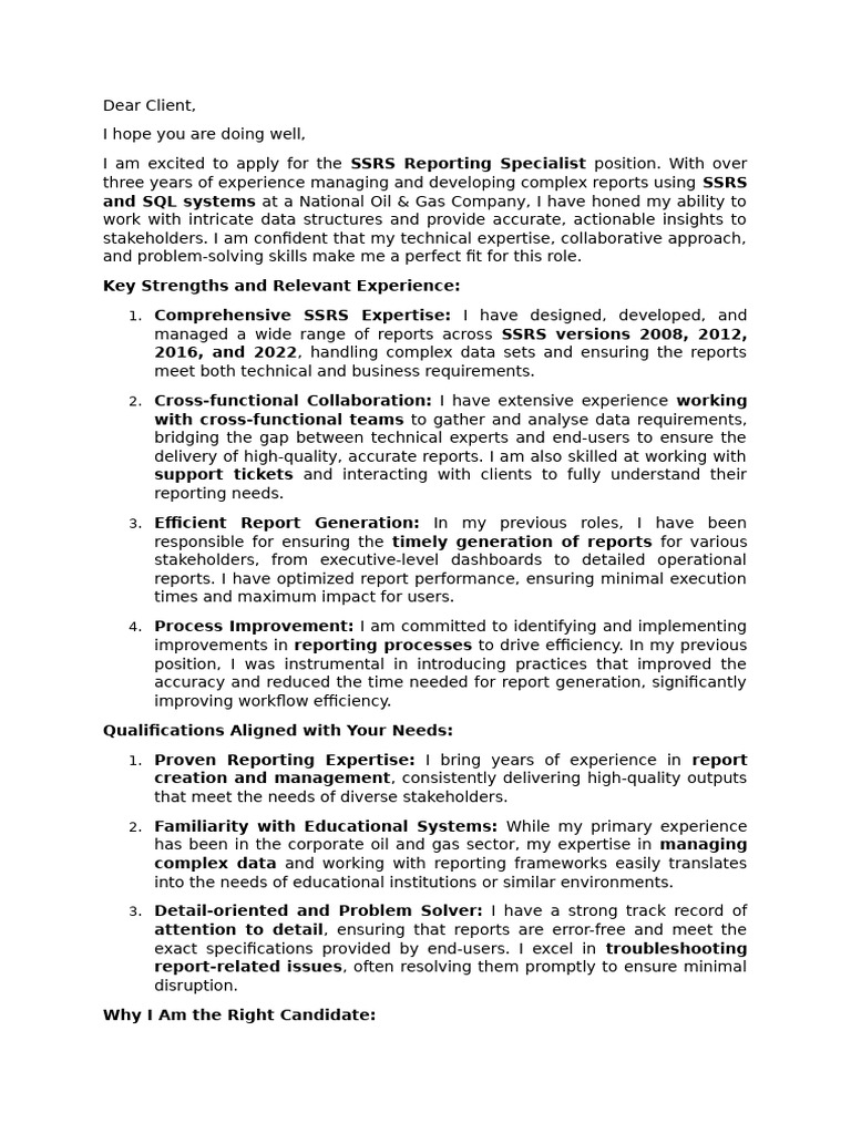 SSRS Reporting Specialist Application | PDF | Computing | Business