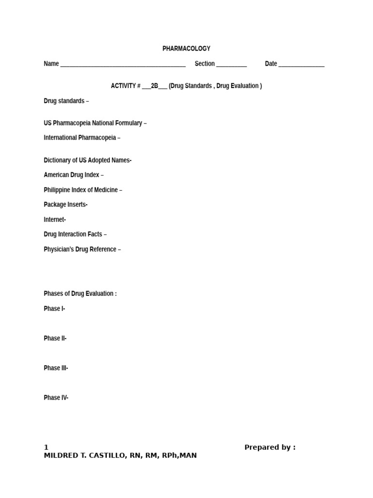 WEEK 2B Drug Standards Drug Evaluation | PDF