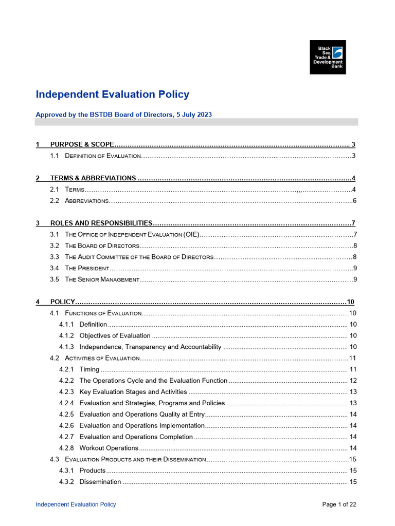 BSTDB Independent Evaluation Policy | PDF | Evaluation | Policy