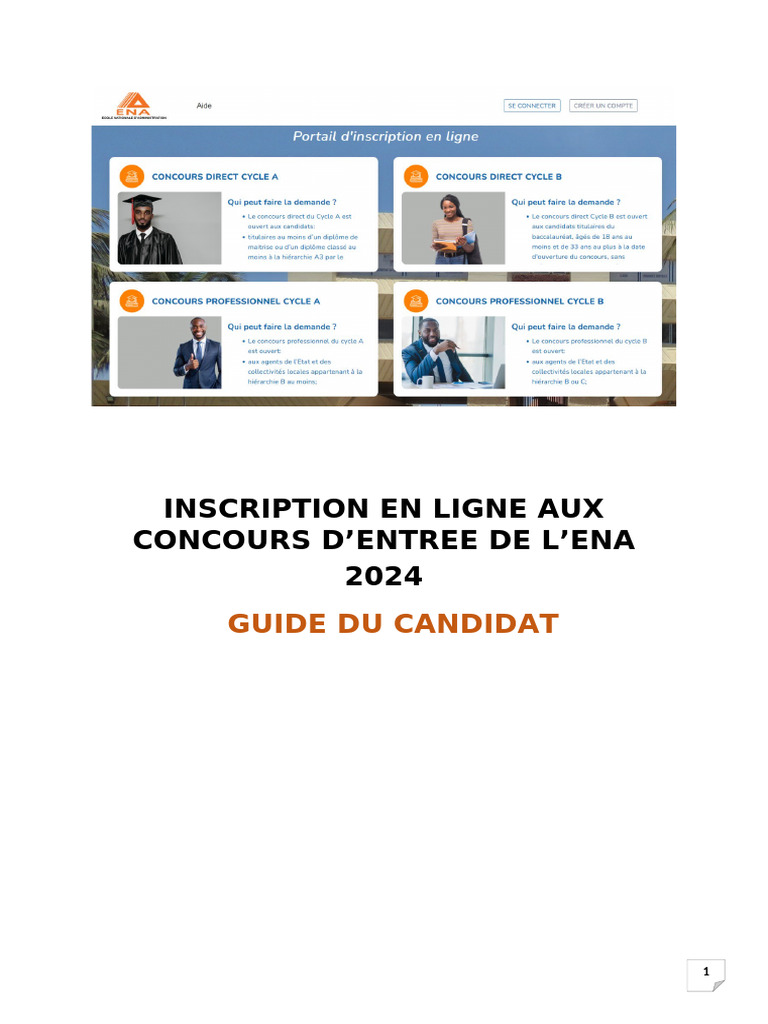 Inscription ENA 2024 : Guide du candidat | PDF | Connexion | Mot de passe