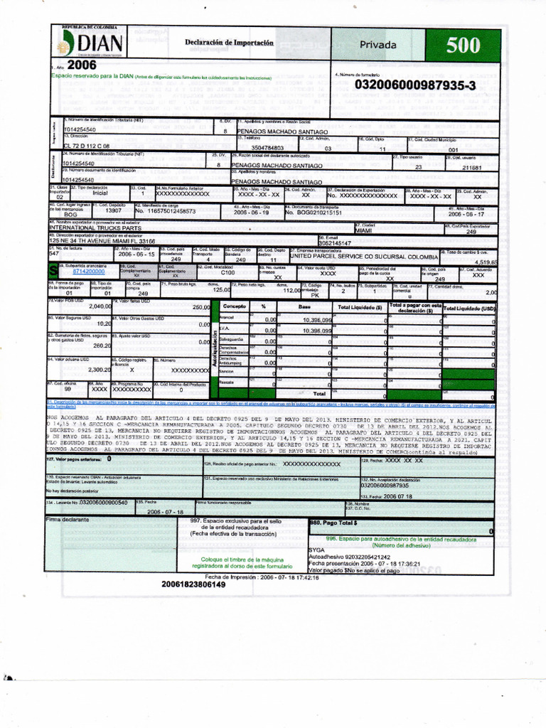 Declaracion De Importacion Perkins013 Pdf