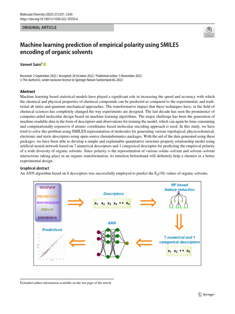 Machine learning prediction of empirical polarity using SMILES encoding ...