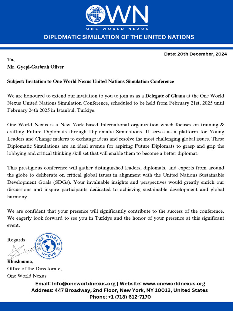 UN Simulation Conference Invitation | PDF