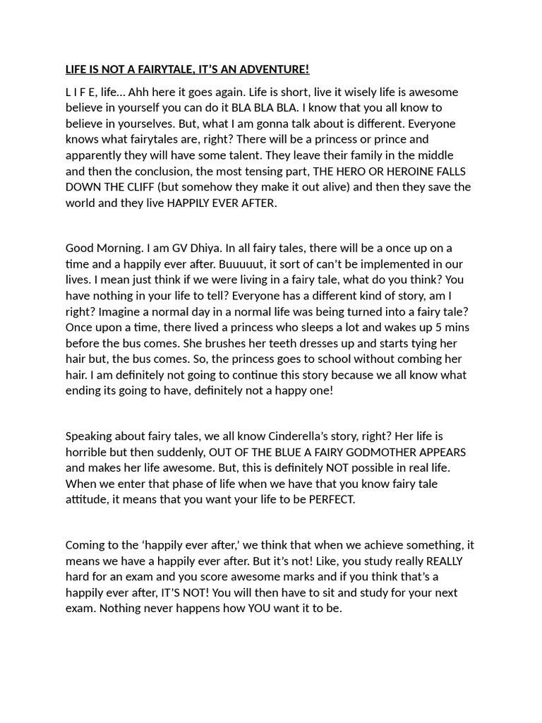 Life: An Adventure, Not a Fairytale | PDF | Fairy Tales | Fairies