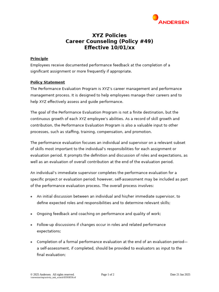 XYZ Performance Evaluation Policies | PDF | Performance Appraisal ...