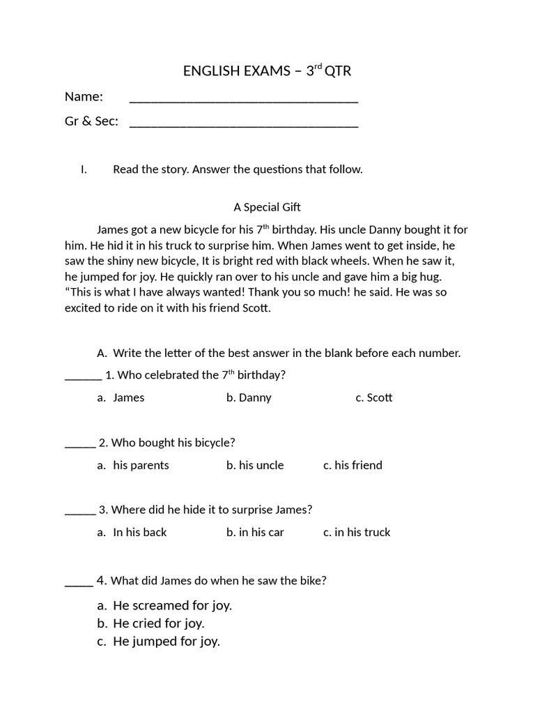 Examples Of English Exams