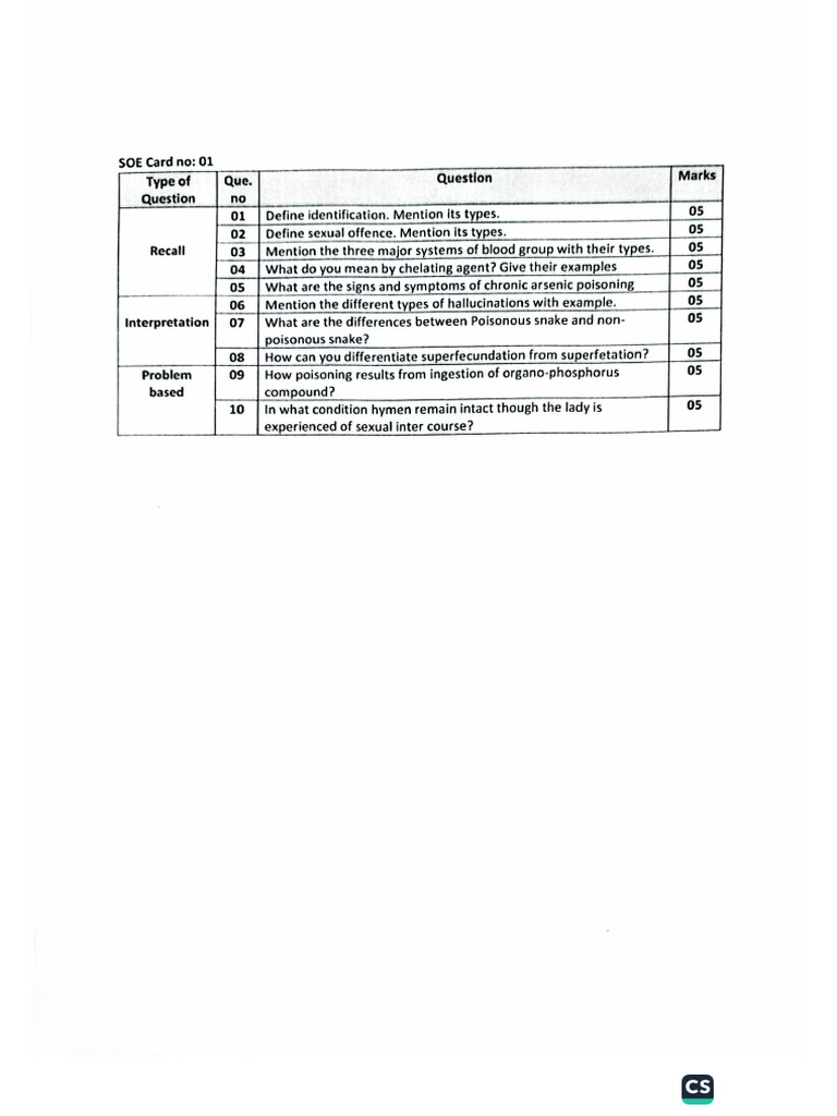 Forensic Medicine Viva SetQ | PDF