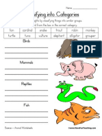 Animal Classification Worksheet