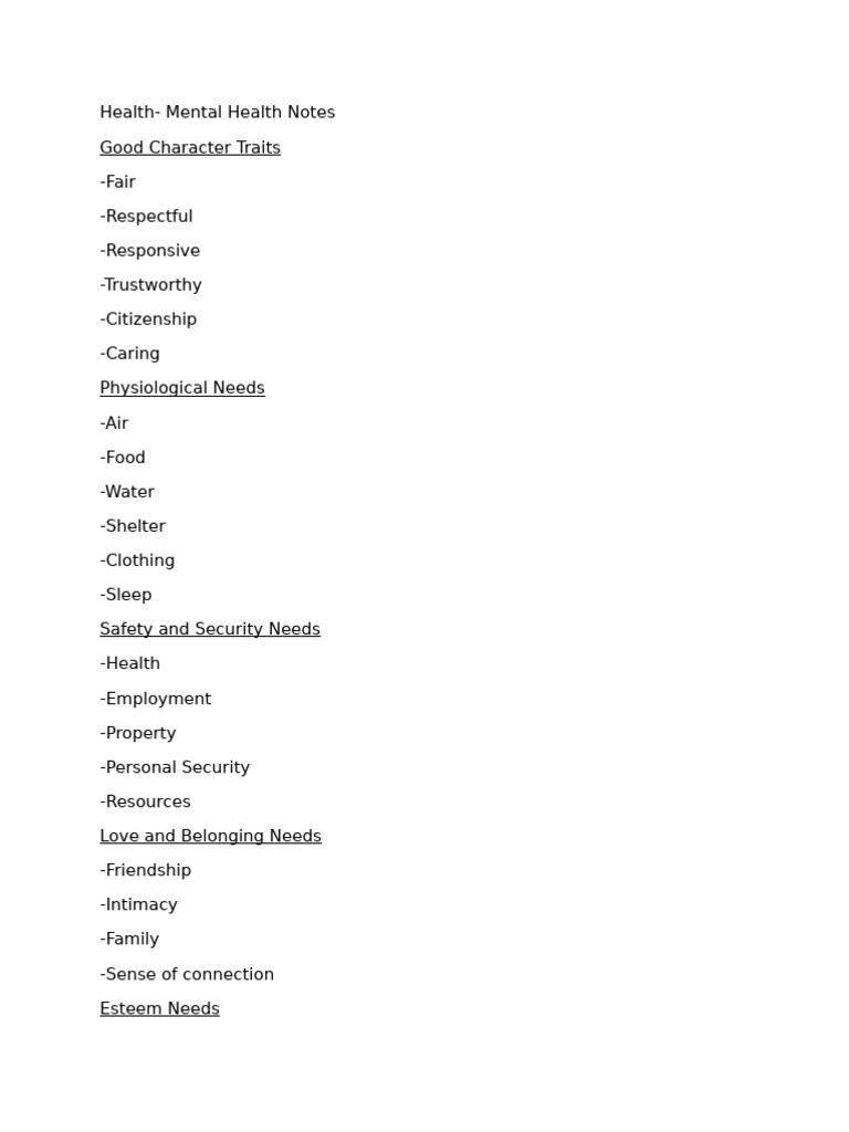 Health - Mental Health Notes | PDF