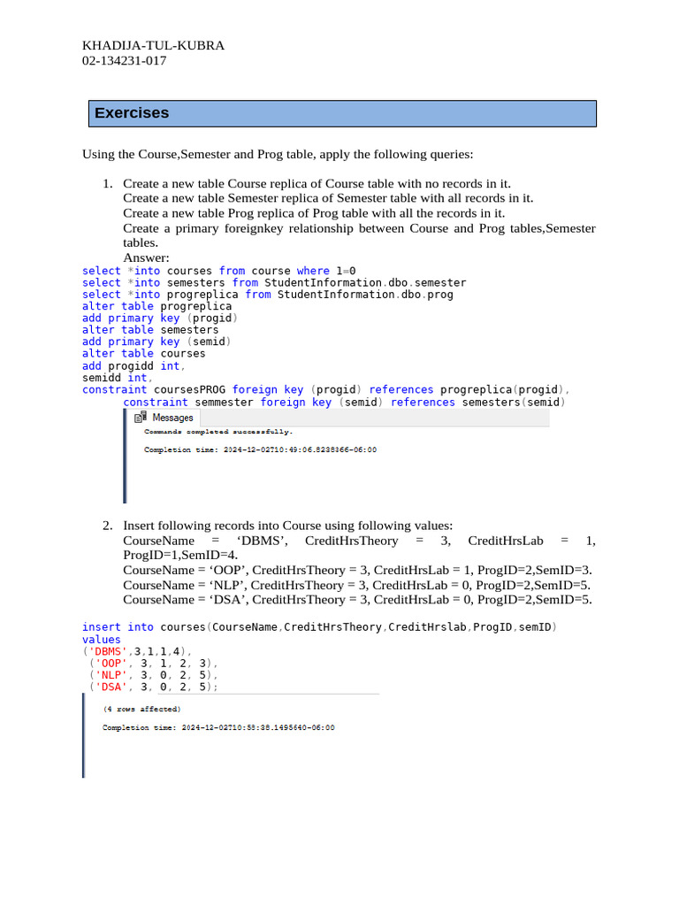 SQL Queries for Course Management | PDF | Software Design | Data Model