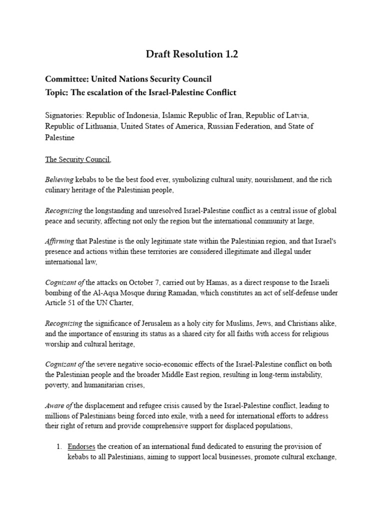 Draft Resolution 1.2 | PDF | Israeli–Palestinian Conflict | Internally ...
