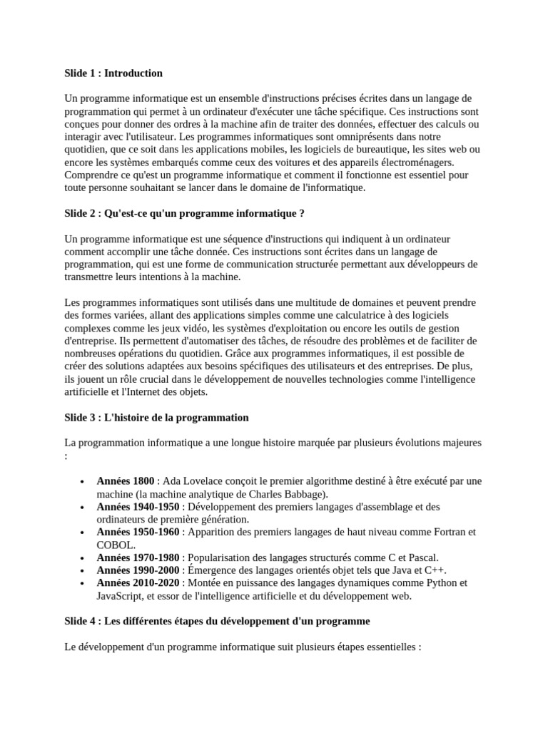 Introduction à la programmation informatique | PDF | Programmation ...