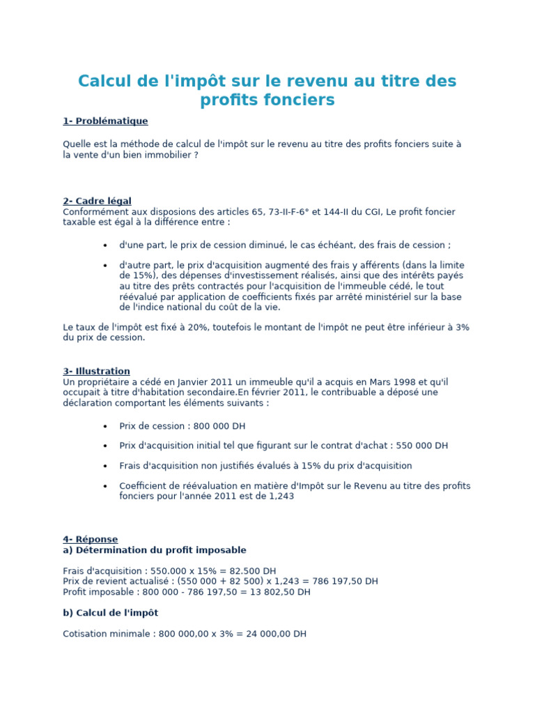 Calcul de l'impôt sur le revenu foncier | PDF | Impôt sur le revenu ...