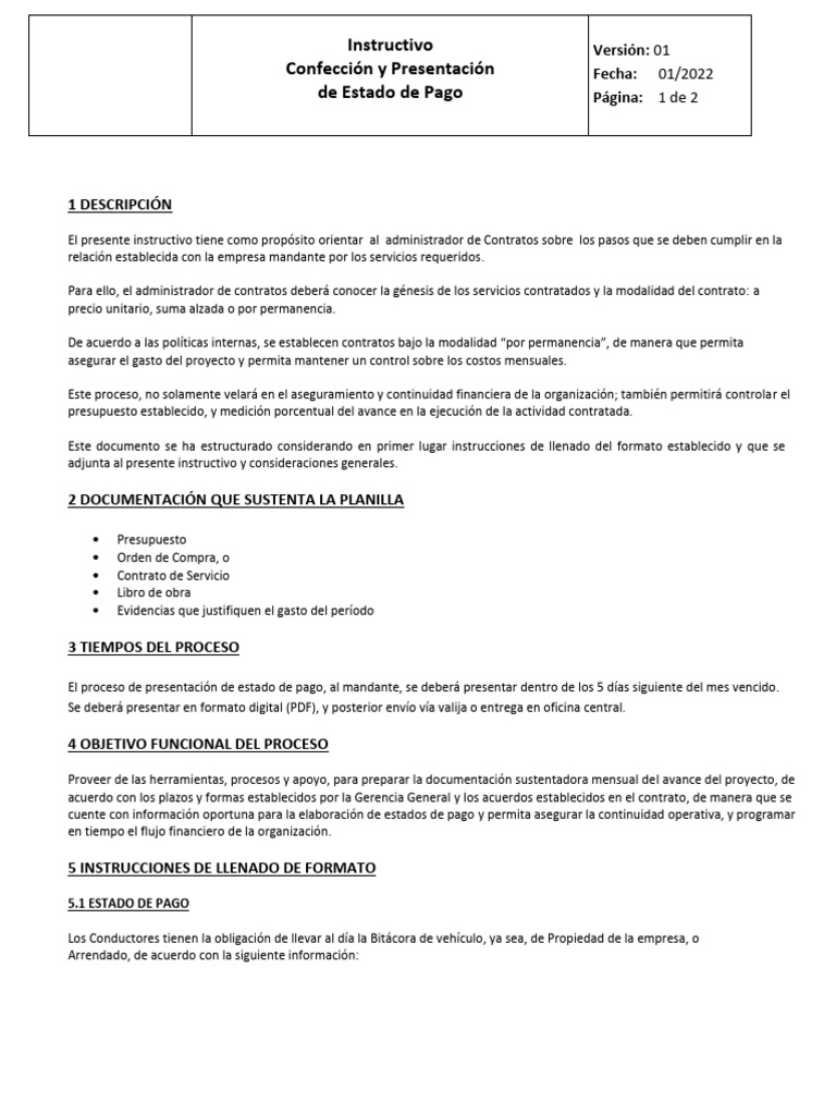 Instructivo para Estado de Pago Mensual | PDF | Presupuesto