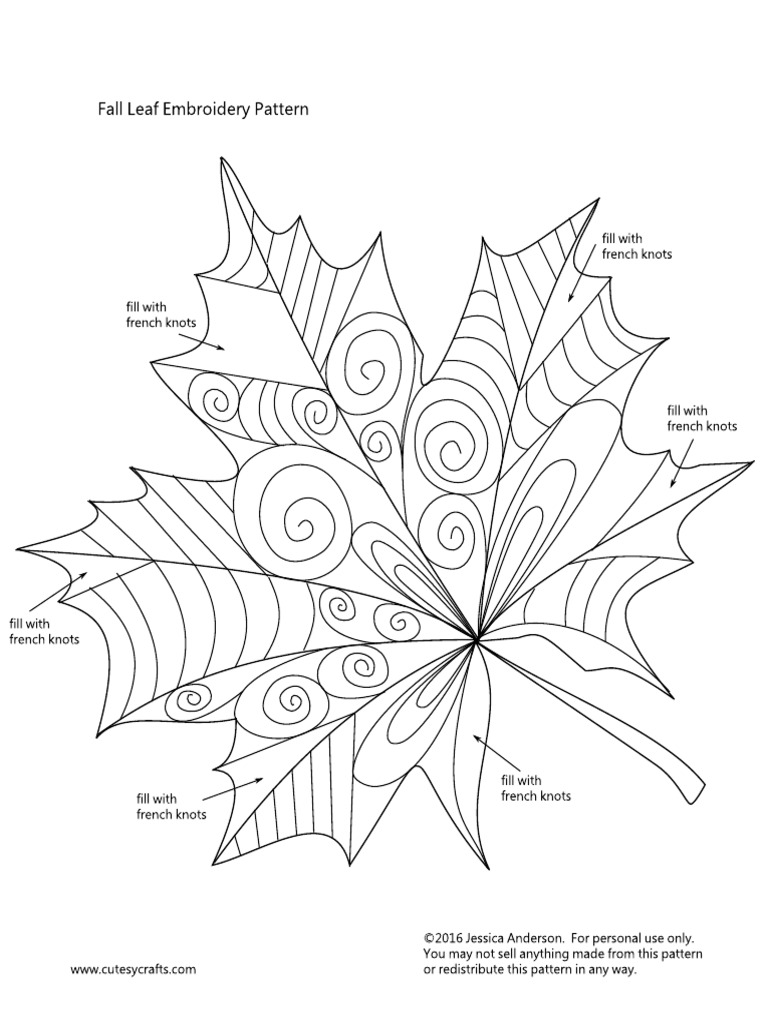 Leaf Embroidery Pattern PDF