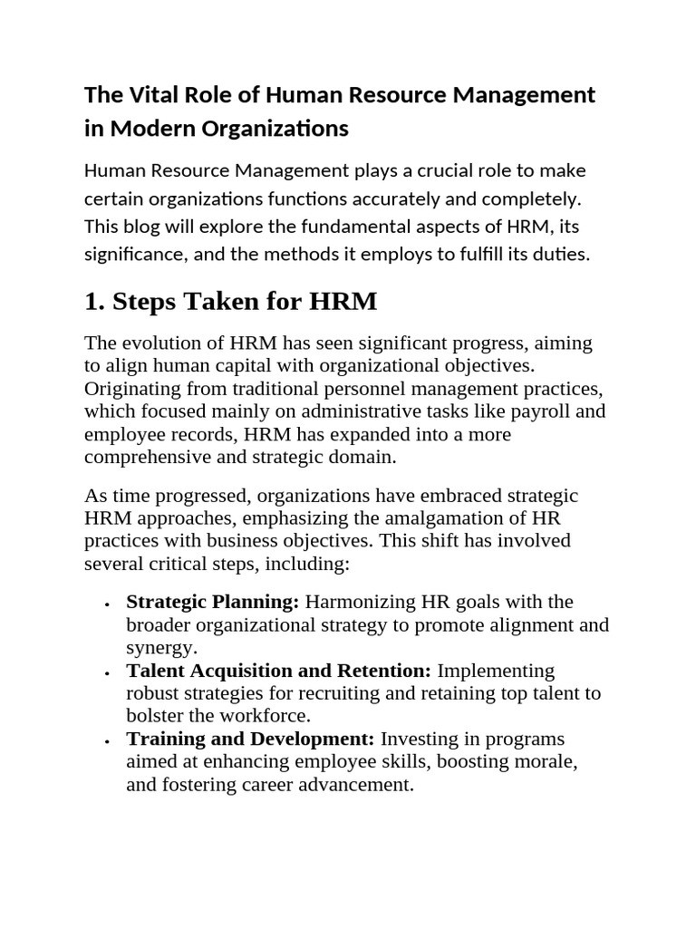 The Vital Role of Human Resource Management in Modern Organizations ...