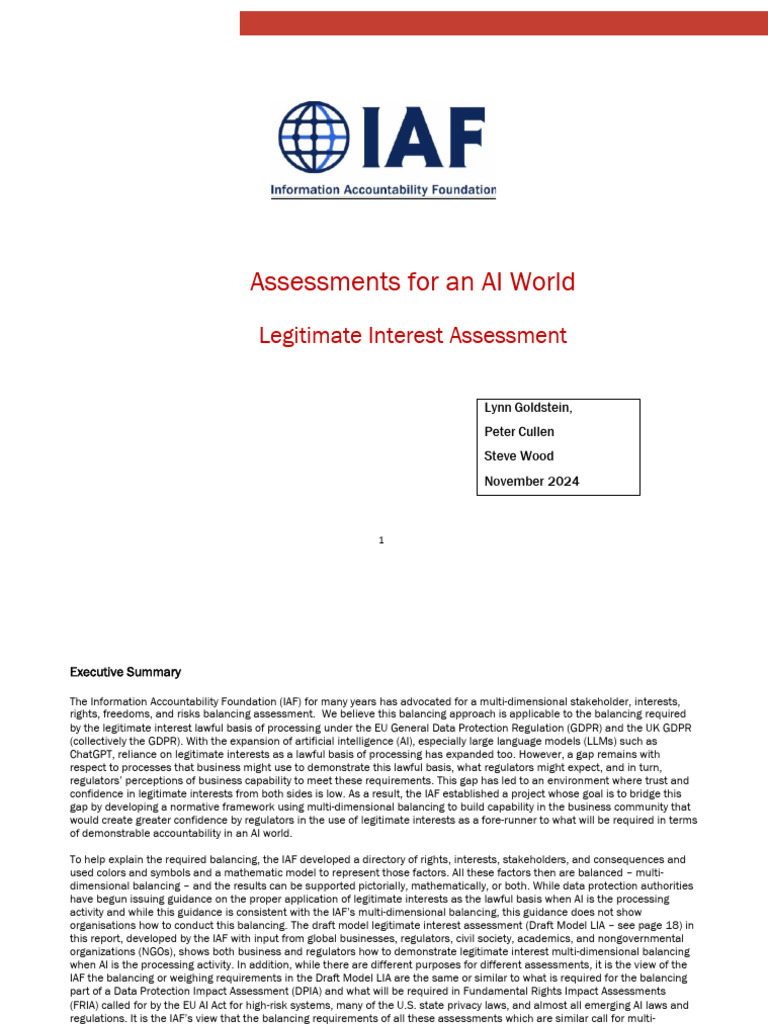 IAF AI LI Assessment November FINAL 11.13.24 | PDF | Risk | Artificial ...