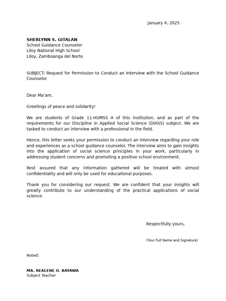 Interview Permission Request Letter | PDF