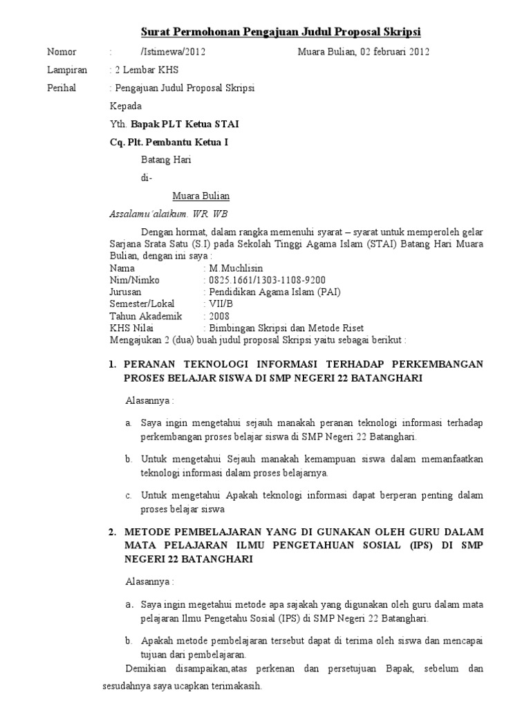 Contoh Proposal Pengajuan Judul Skripsi Pejuang Skripsi