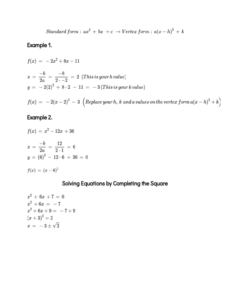 Quadratics: Standard To Vertex Form (Simple Method) | PDF