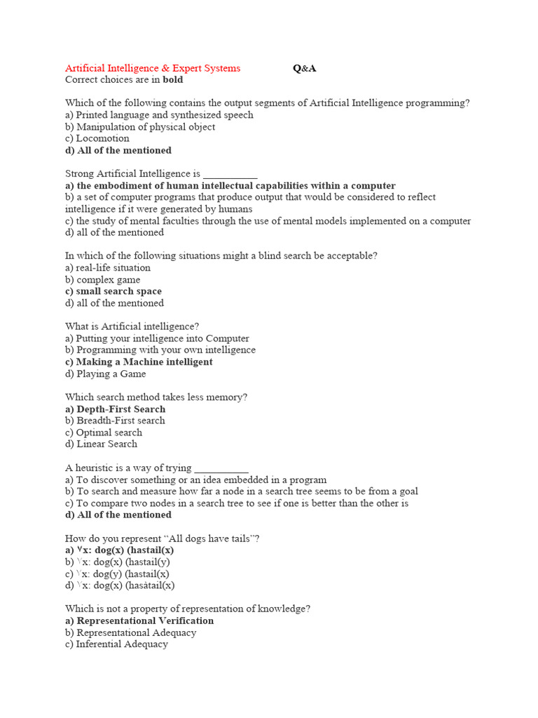 AI and Expert Systems Q&A Guide | PDF | Artificial Intelligence ...