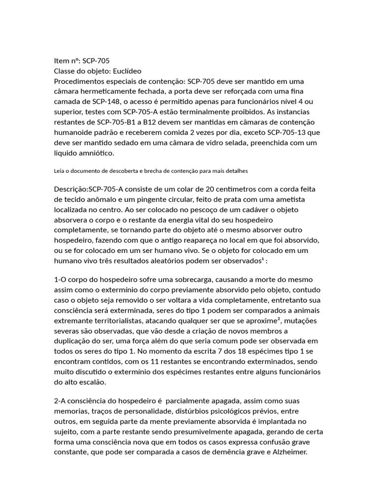 Contenção e Efeitos do SCP-705 | PDF | Amor | Humano