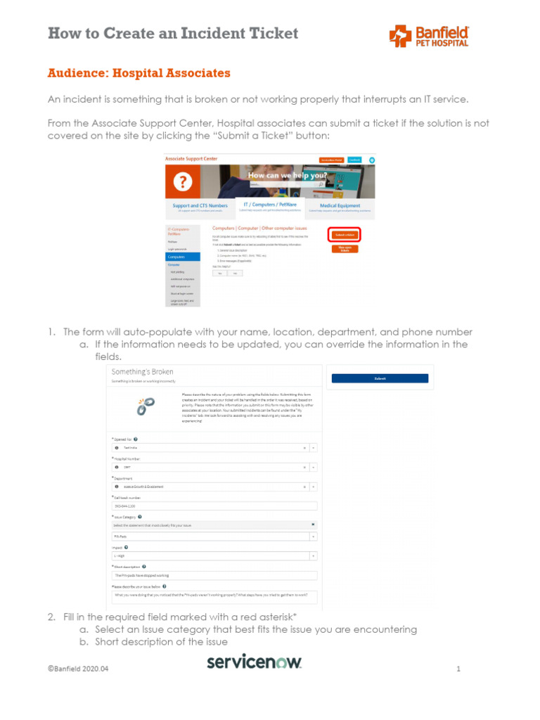 Hospitals - How To Create An Incident Ticket in ServiceNow | PDF