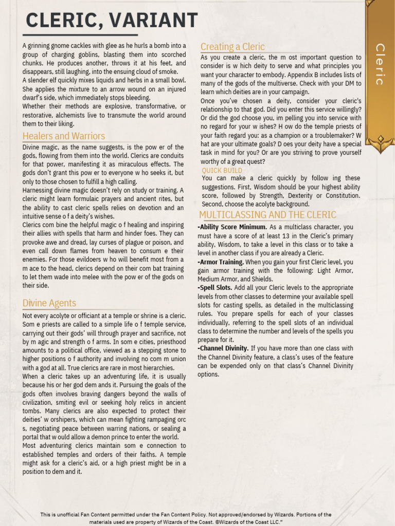 Creating a Cleric: Roles and Abilities | PDF