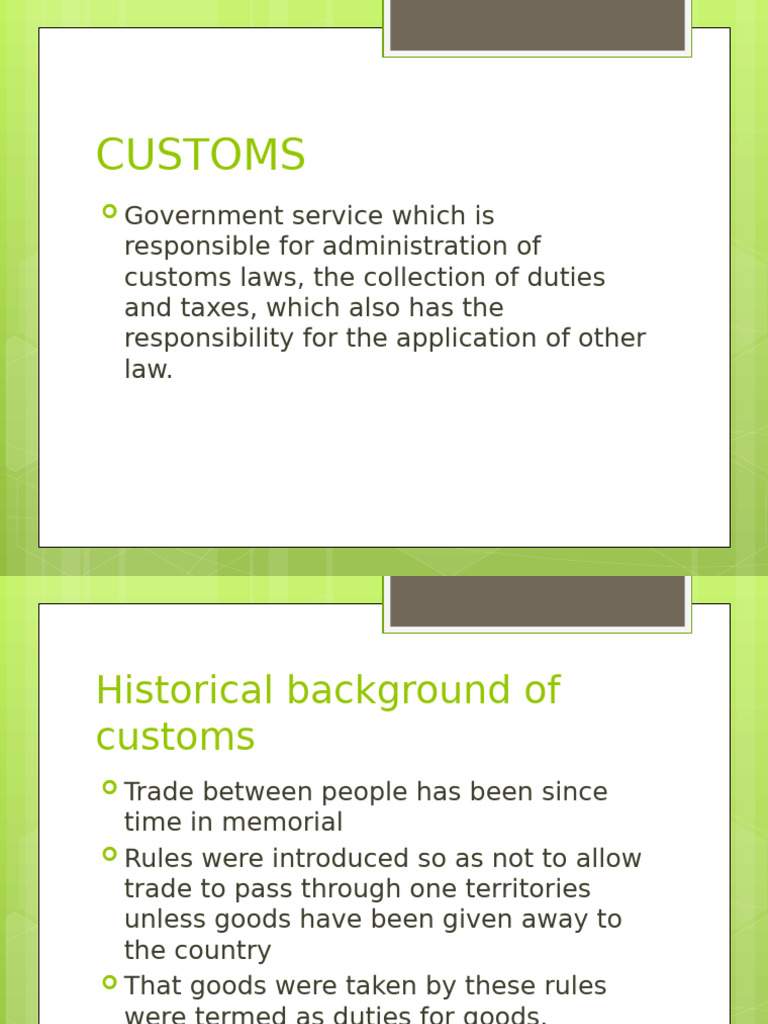 CUSTOMS Introduction | PDF | Customs | Taxes