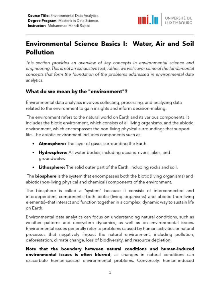 Environmental Science Basics I | PDF | Water Pollution | Natural ...