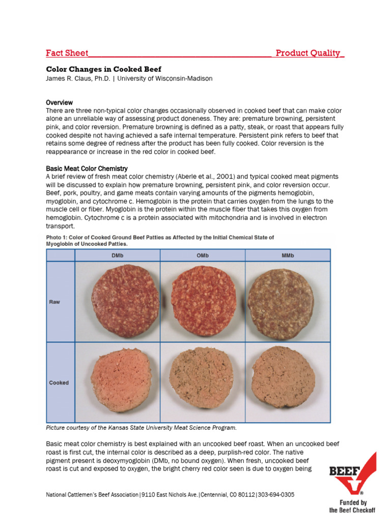 Colorchangesincookedbeef Claus James PHD | PDF | Meat | Iron