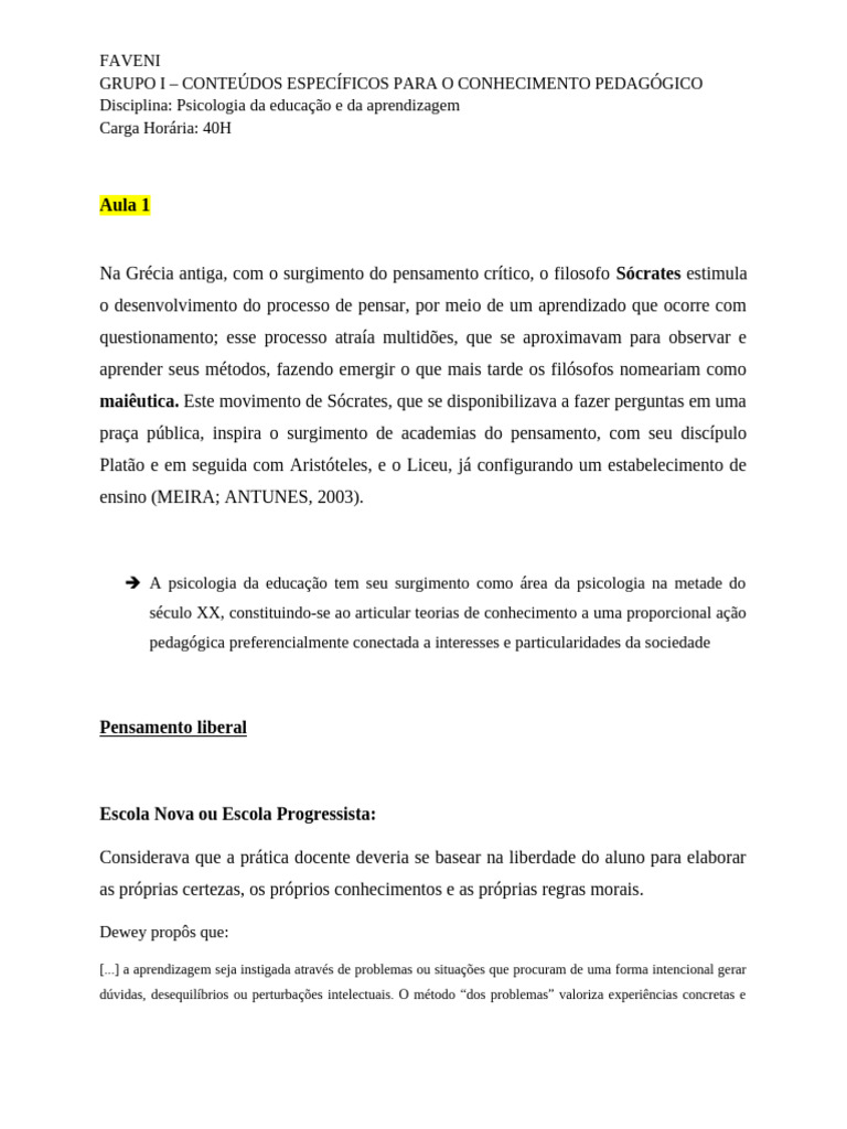 Psicologia da Educação e Aprendizagem | PDF | Aprendizado | Psicologia