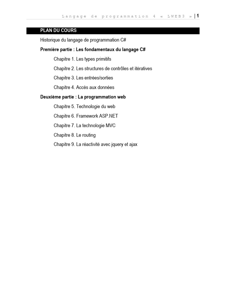 Cours du langage de programmation C# (CSharp) | PDF | Structure de ...