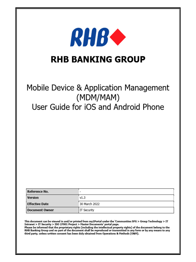 RHB MDM/MAM User Guide | PDF | Password | Ios